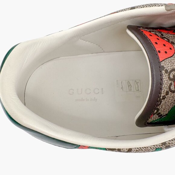 Gucci Ace Web Stripe Sneaker EU 38 US 8 Beige GG Monogram Strawberry Print - Picture 11 of 14